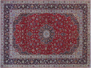 handmade Medallion, Traditional Kashan Red Purple Hand Knotted RECTANGLE 100% WOOL area rug 10x14